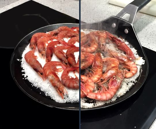 gamba roja a la plancha antes y despues de cocinar - saboreahuelva.com